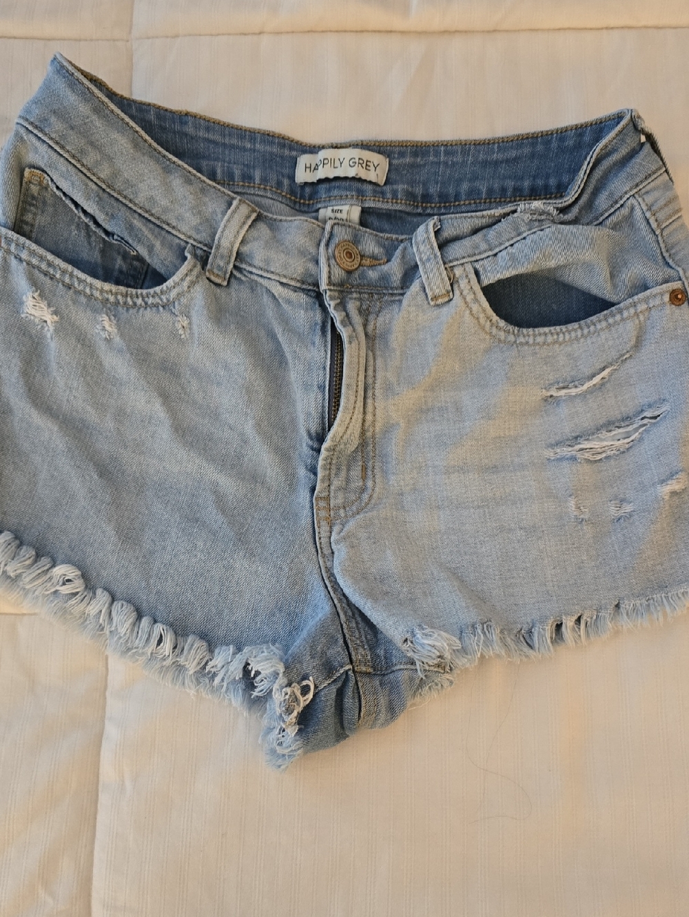 Happily Grey Light Wash Ripped Denim Shorts